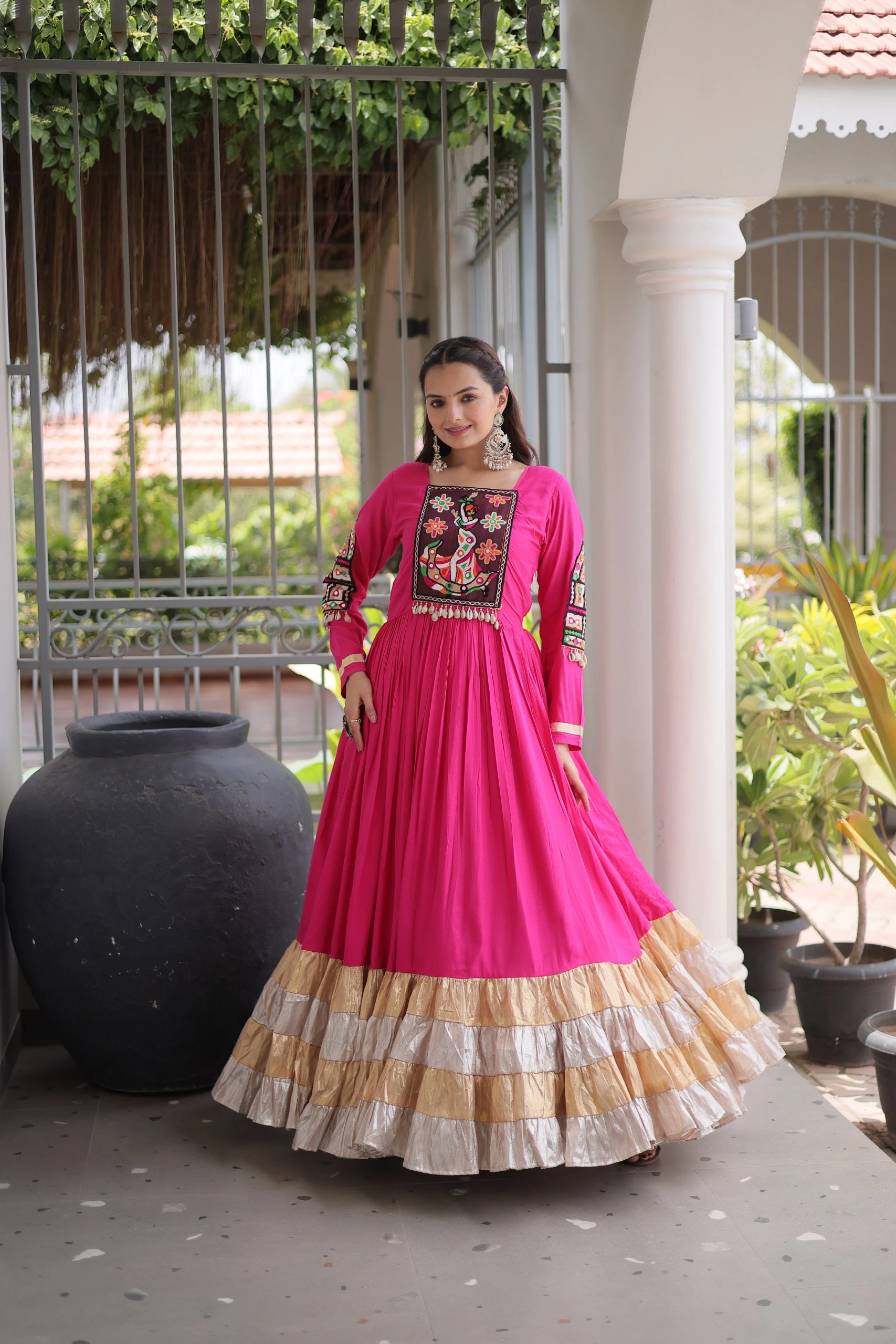 Navratri Reyon Kutchi Gamthi Thread Work Gown 2026