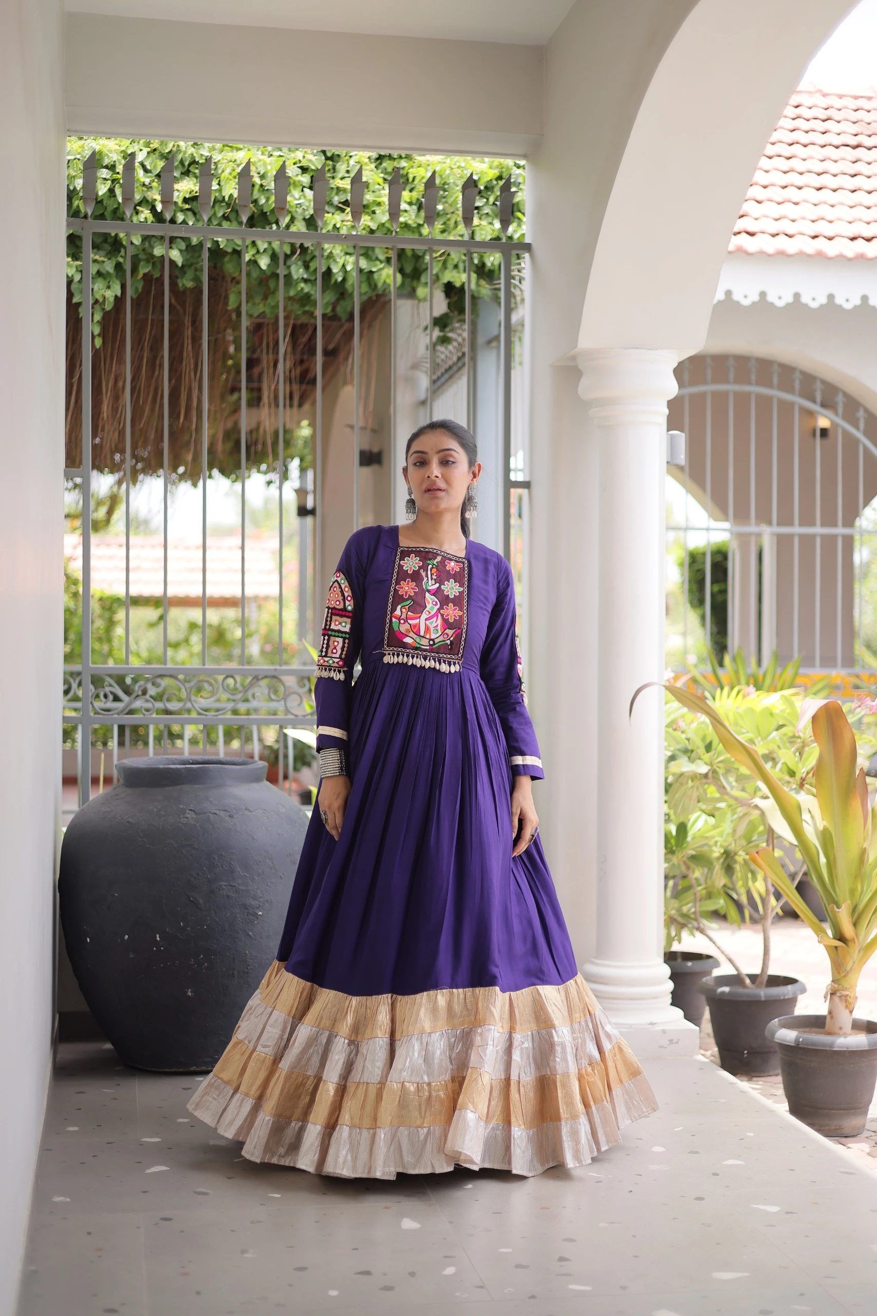 Navratri Reyon Kutchi Gamthi Thread Work Gown 2026