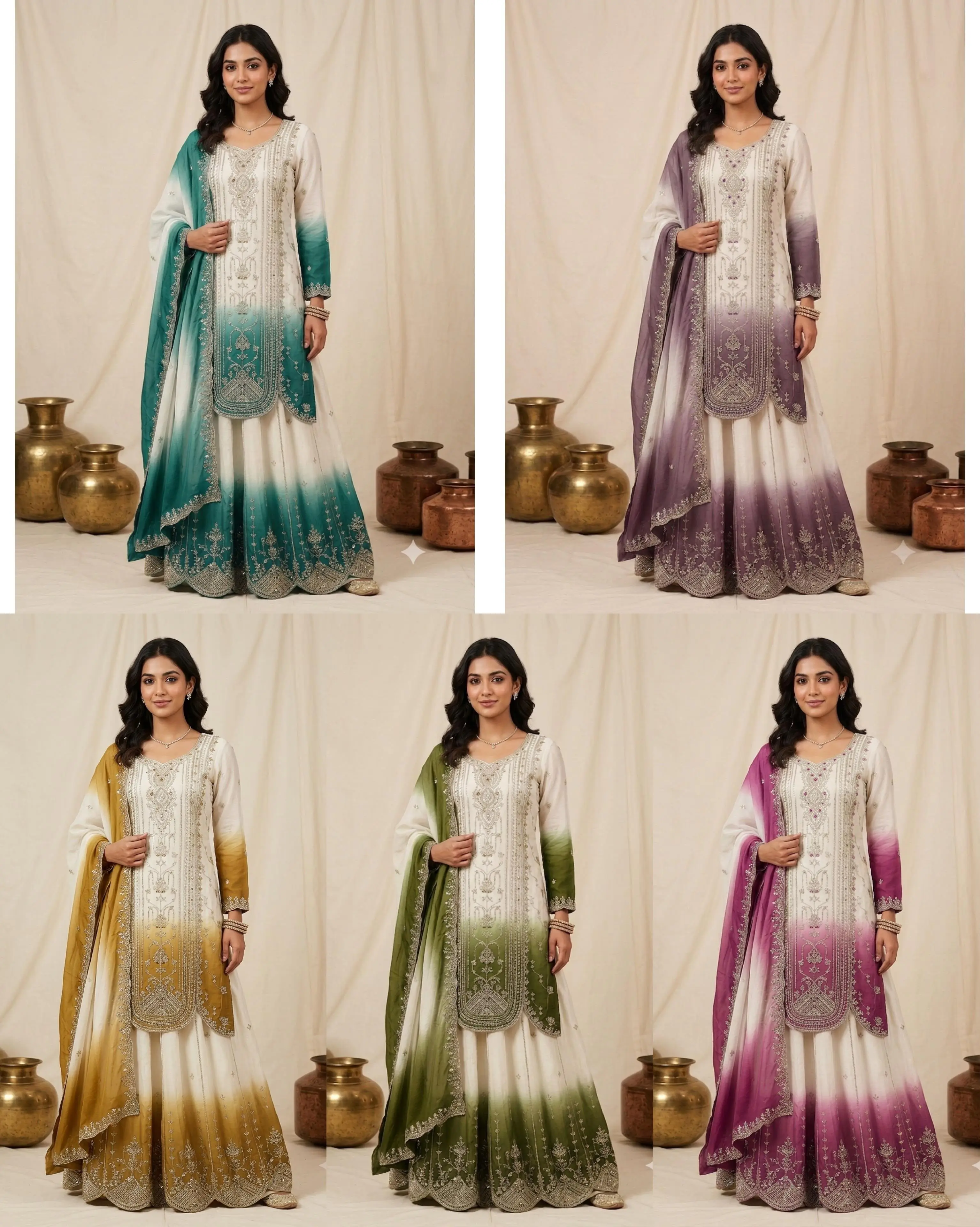 Printed Star Georgette Sequence Embroidered Top Palazzo with Dupatta Set