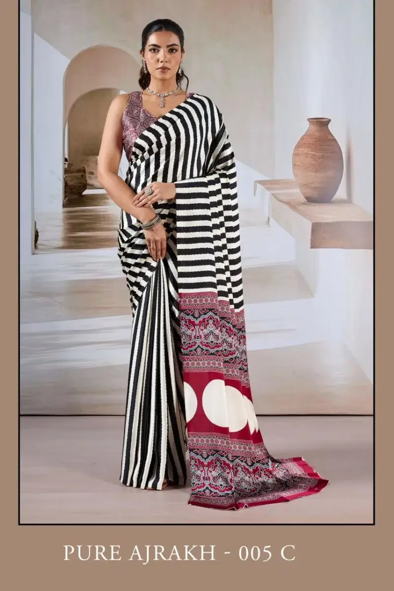 Pure Ajrakh 005 Modal Satin Ajrakh Printed Saree Collection