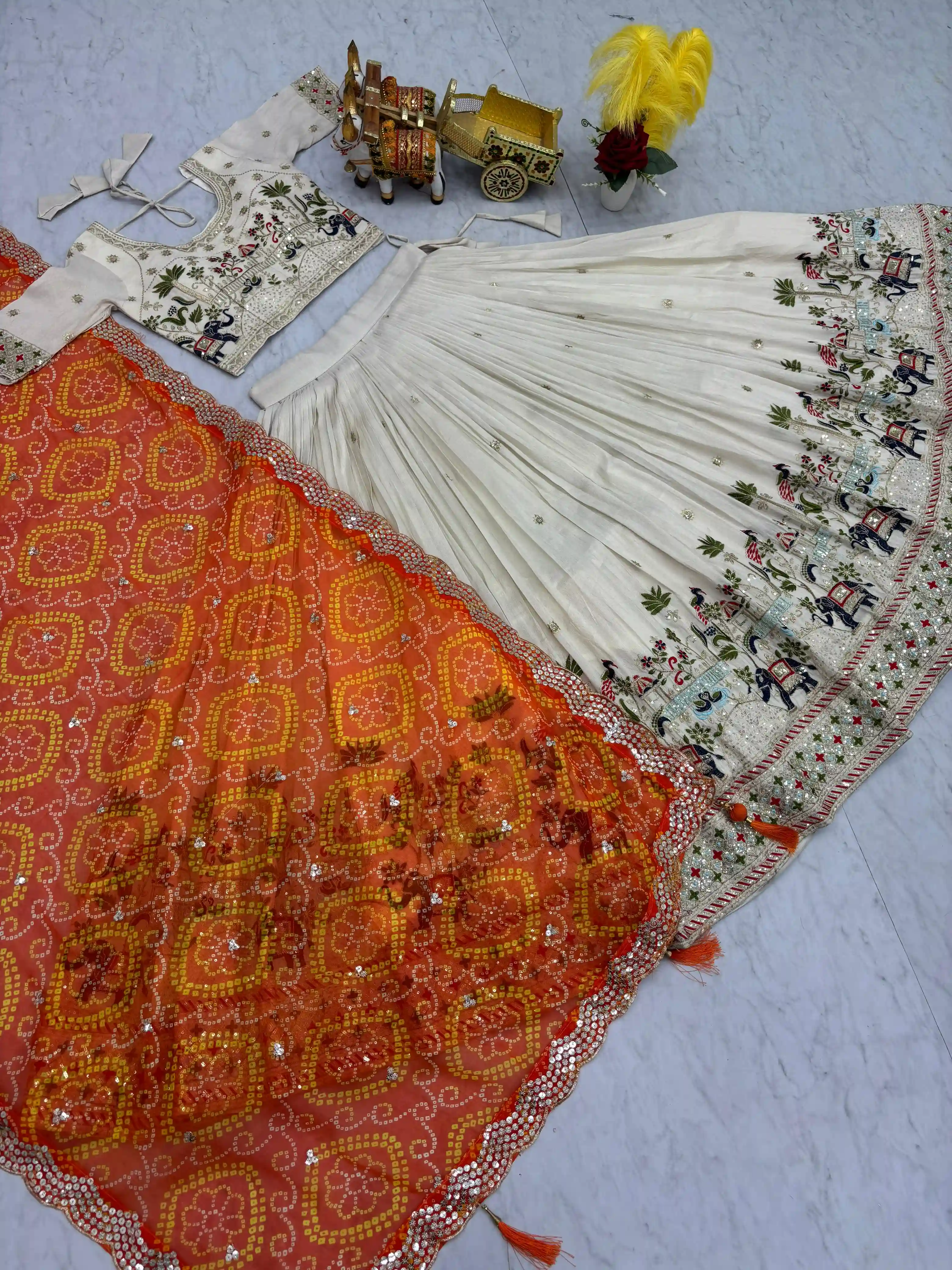 Pure Tissue Silk Embroidered Festival Lehenga Choli with Dupatta Set