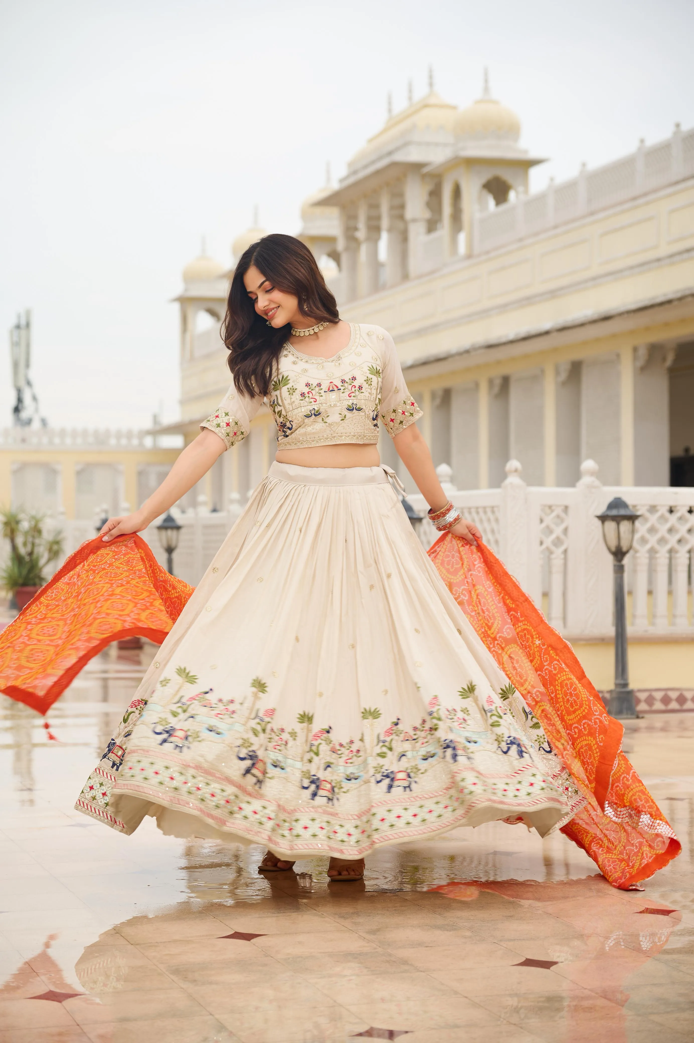 Pure Tissue Silk Embroidered Festival Lehenga Choli with Dupatta Set