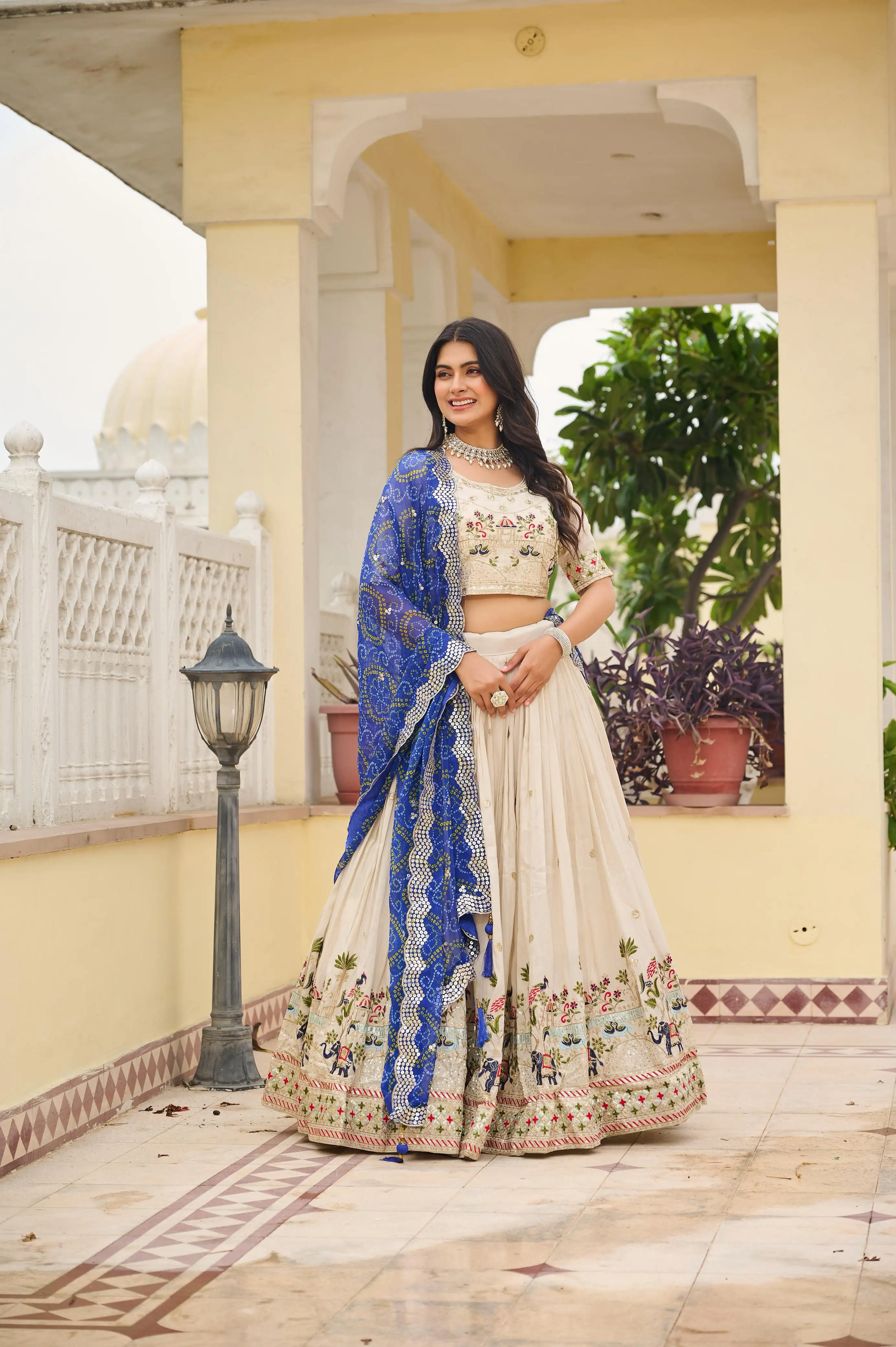 Pure Tissue Silk Embroidered Festival Lehenga Choli with Dupatta Set