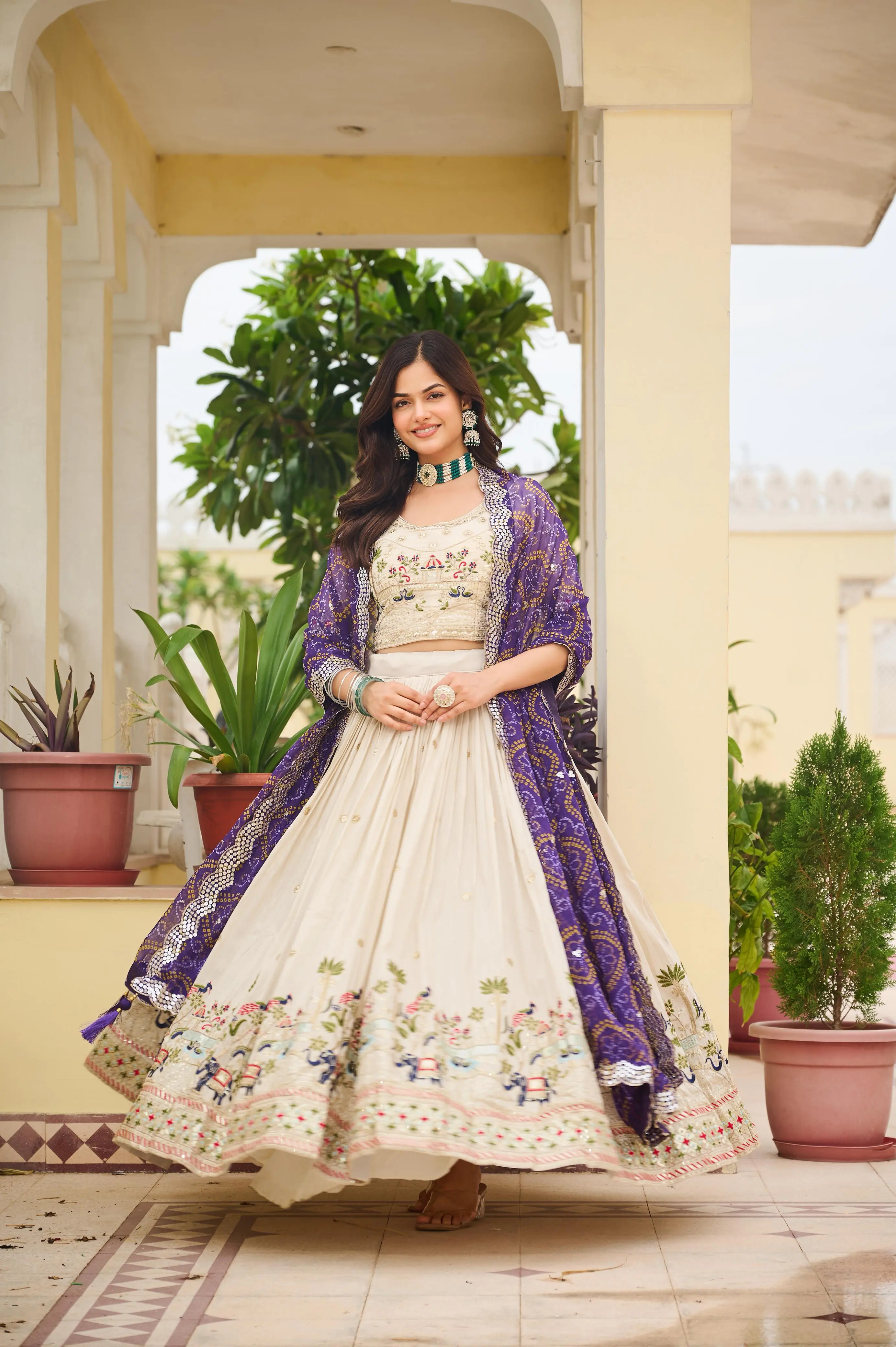 Pure Tissue Silk Embroidered Festival Lehenga Choli with Dupatta Set