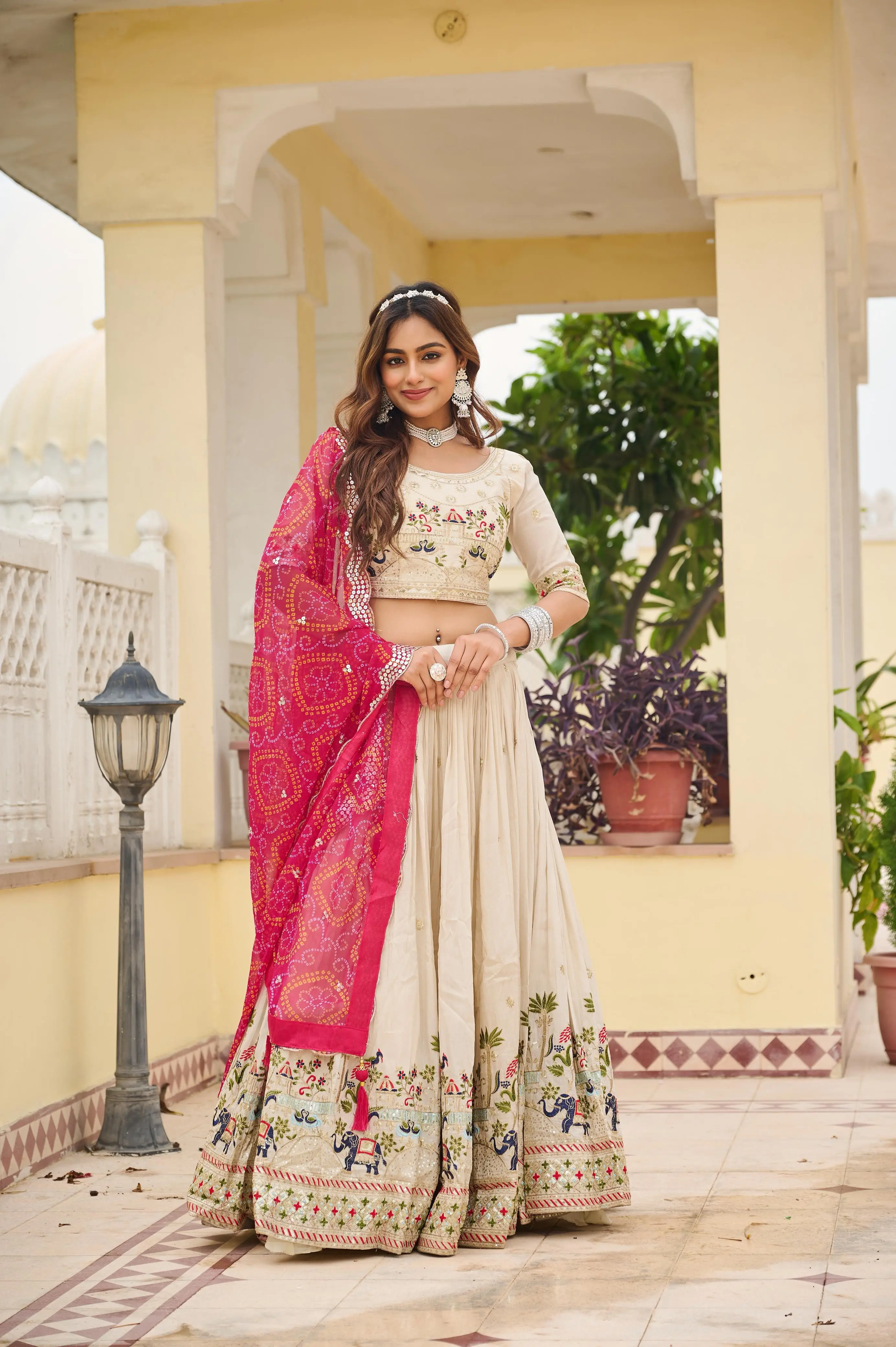 Pure Tissue Silk Embroidered Festival Lehenga Choli with Dupatta Set