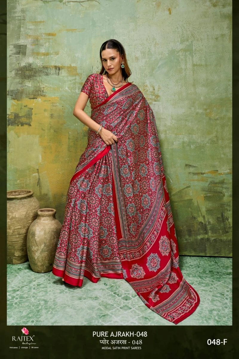 Rajtex Pure Ajrakh 048 Modal Satin Ajrakh Printed Saree Collection