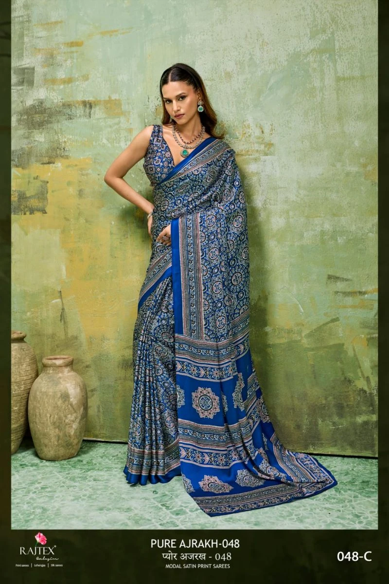 Rajtex Pure Ajrakh 048 Modal Satin Ajrakh Printed Saree Collection