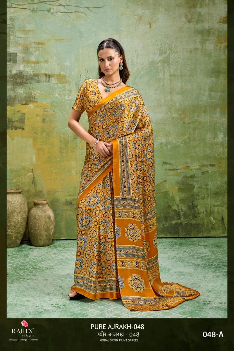Rajtex Pure Ajrakh 048 Modal Satin Ajrakh Printed Saree Collection