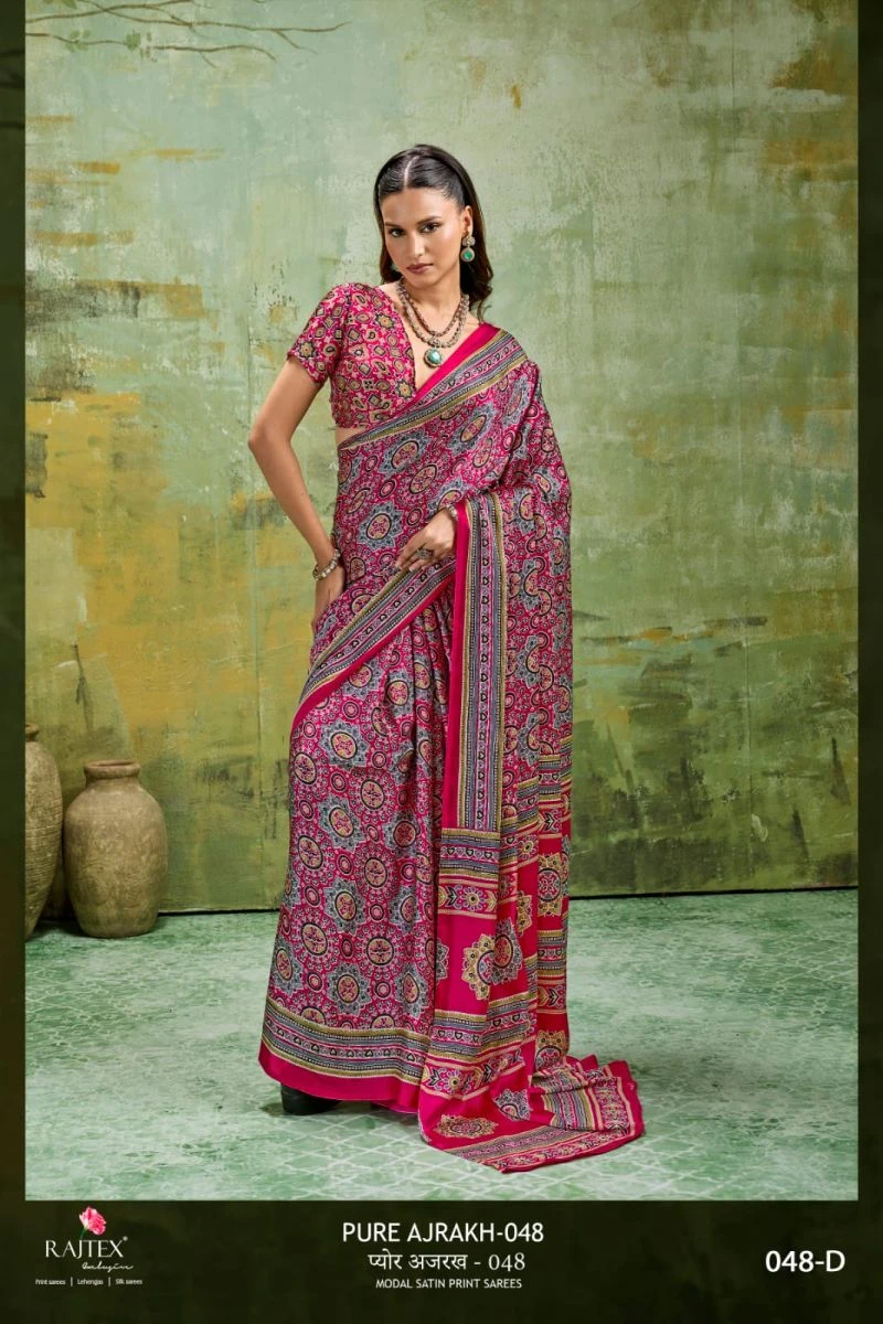 Rajtex Pure Ajrakh 048 Modal Satin Ajrakh Printed Saree Collection