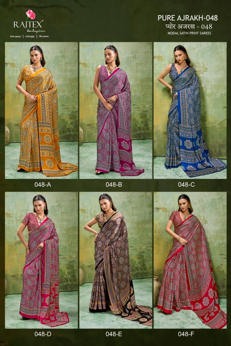 Rajtex Pure Ajrakh 048 Modal Satin Ajrakh Printed Saree Collection