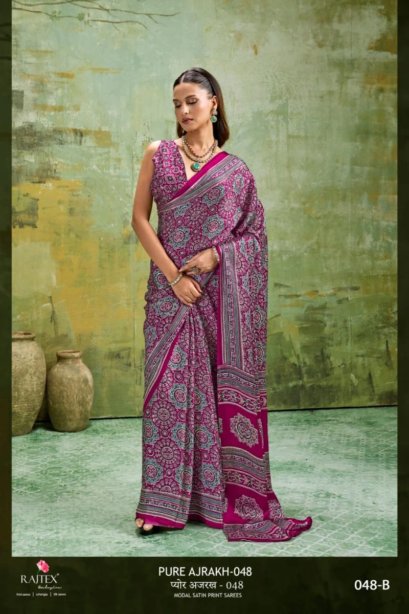 Rajtex Pure Ajrakh 048 Modal Satin Ajrakh Printed Saree Collection