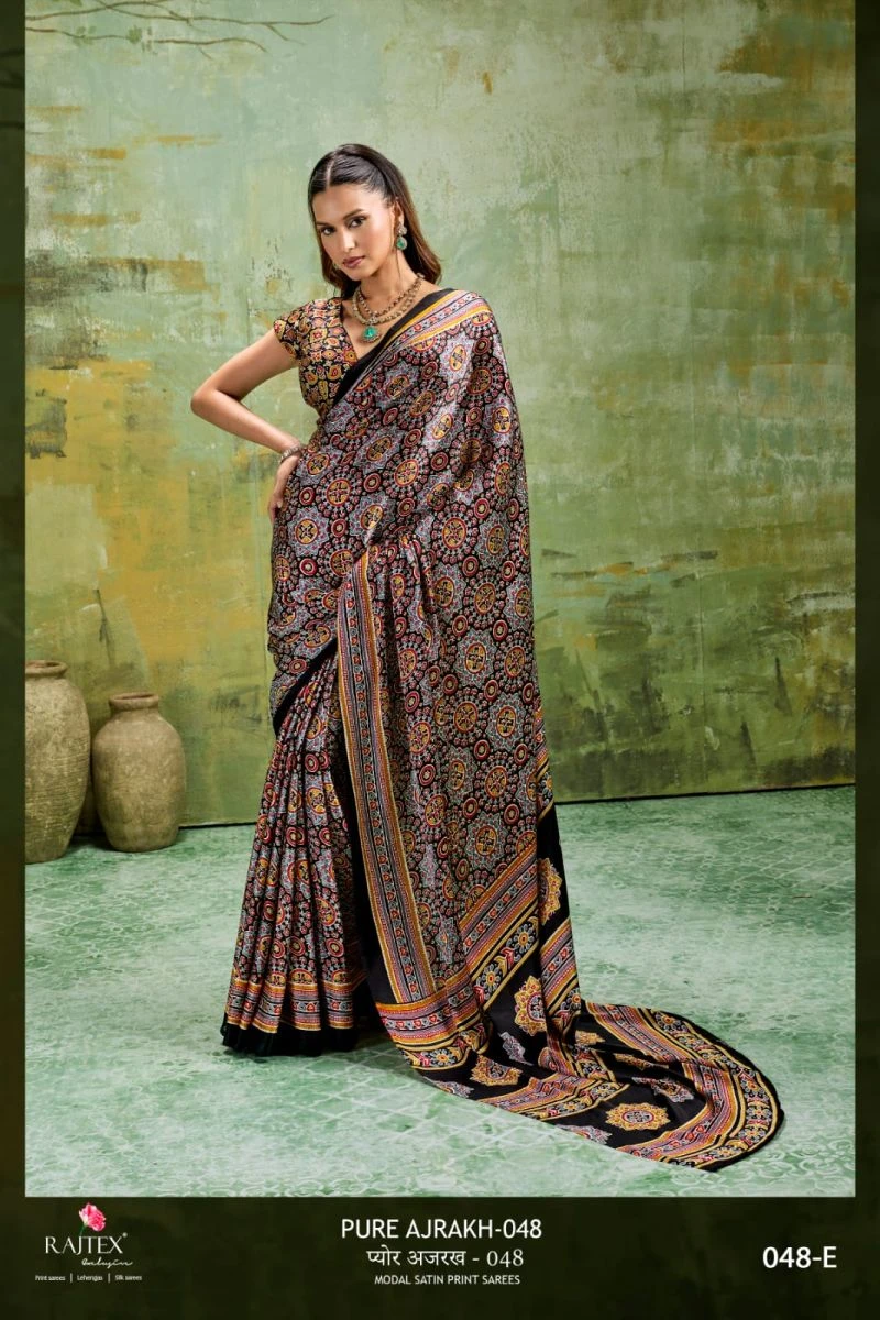 Rajtex Pure Ajrakh 048 Modal Satin Ajrakh Printed Saree Collection
