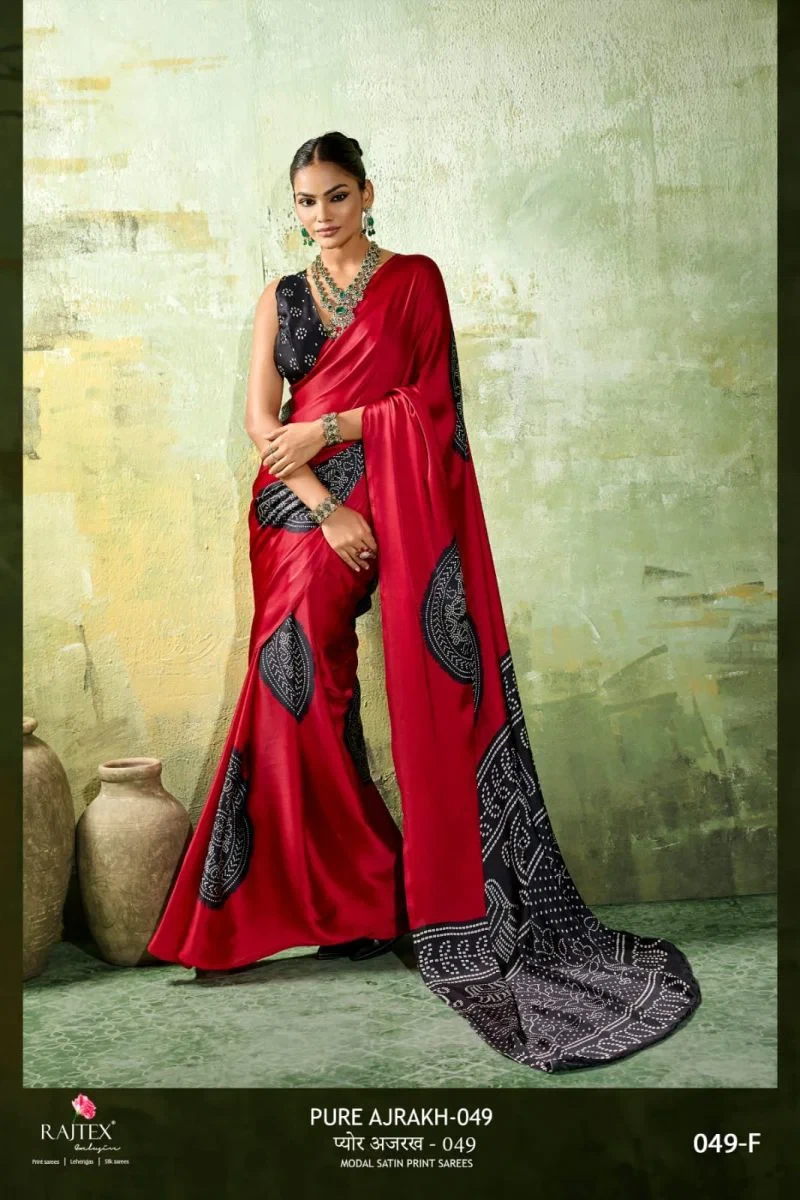 Rajtex Pure Ajrakh 049 Modal Satin Ajrakh Printed Saree Collection