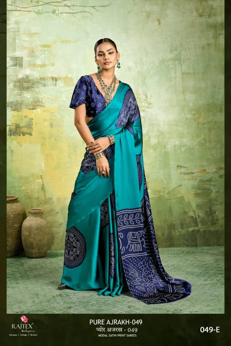 Rajtex Pure Ajrakh 049 Modal Satin Ajrakh Printed Saree Collection