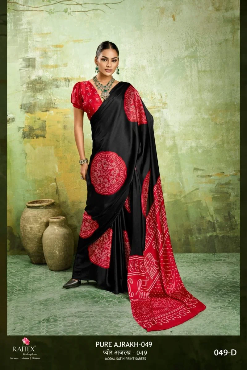 Rajtex Pure Ajrakh 049 Modal Satin Ajrakh Printed Saree Collection