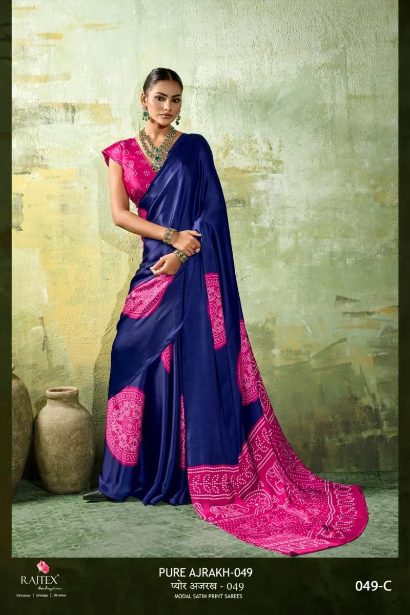 Rajtex Pure Ajrakh 049 Modal Satin Ajrakh Printed Saree Collection