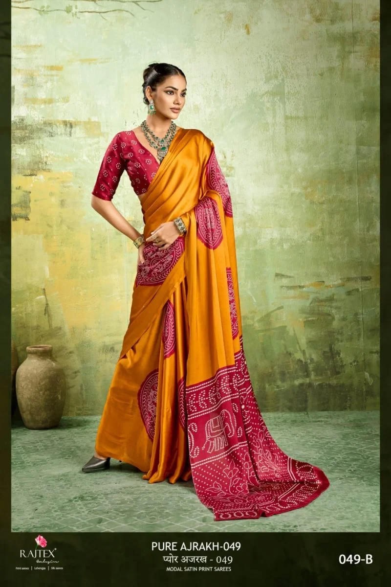 Rajtex Pure Ajrakh 049 Modal Satin Ajrakh Printed Saree Collection