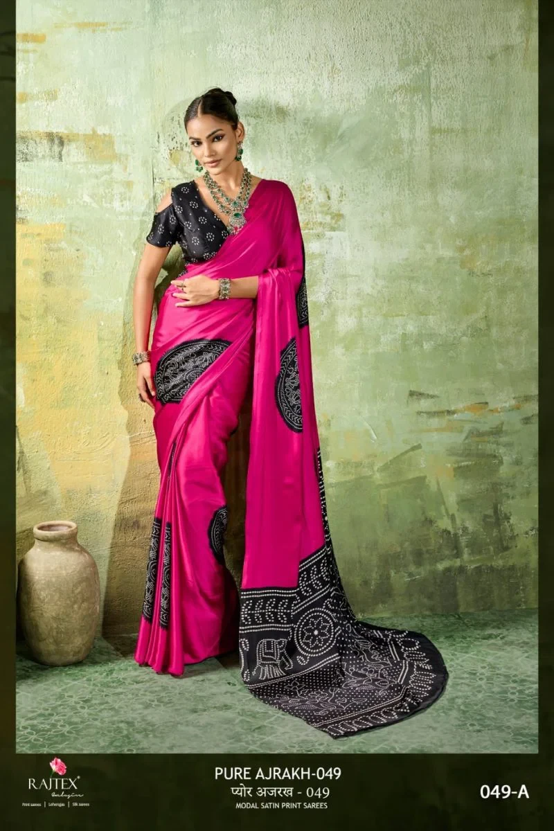 Rajtex Pure Ajrakh 049 Modal Satin Ajrakh Printed Saree Collection