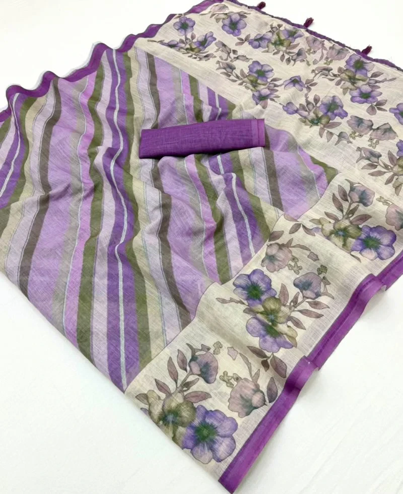 Rajyog Inara D No 10041 to 48 Linen Printed Fancy Saree