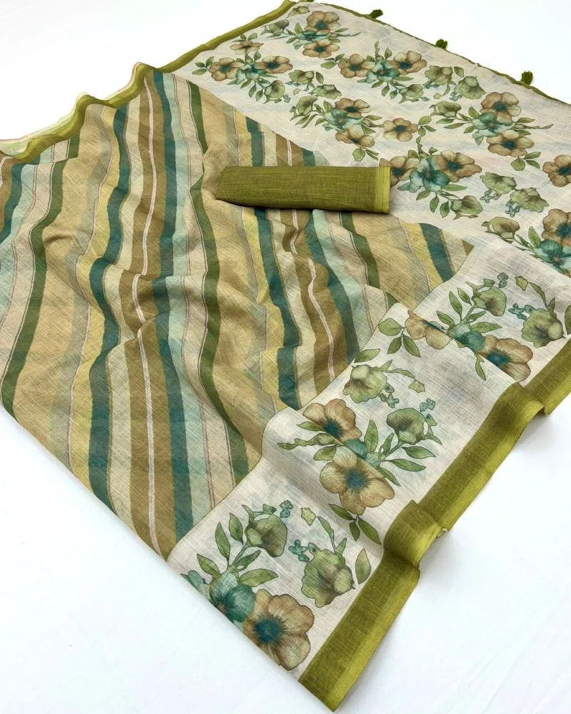 Rajyog Inara D No 10041 to 48 Linen Printed Fancy Saree