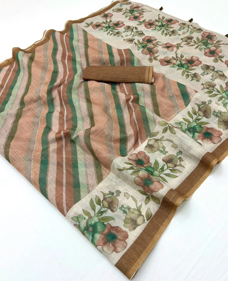 Rajyog Inara D No 10041 to 48 Linen Printed Fancy Saree