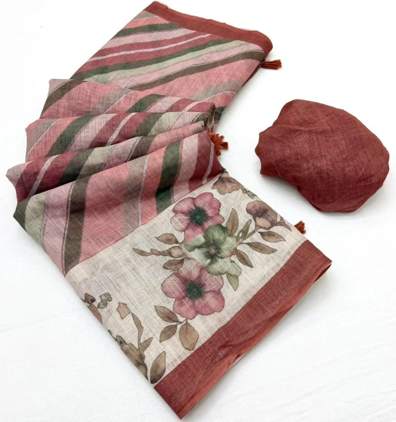 Rajyog Inara D No 10041 to 48 Linen Printed Fancy Saree