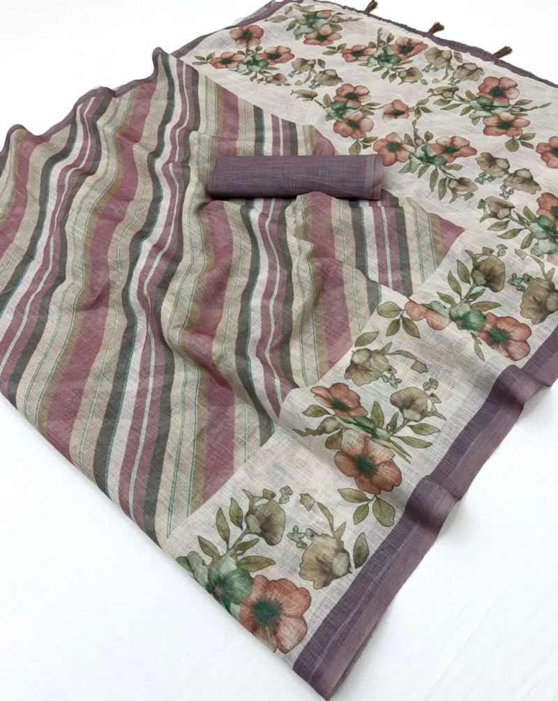 Rajyog Inara D No 10041 to 48 Linen Printed Fancy Saree