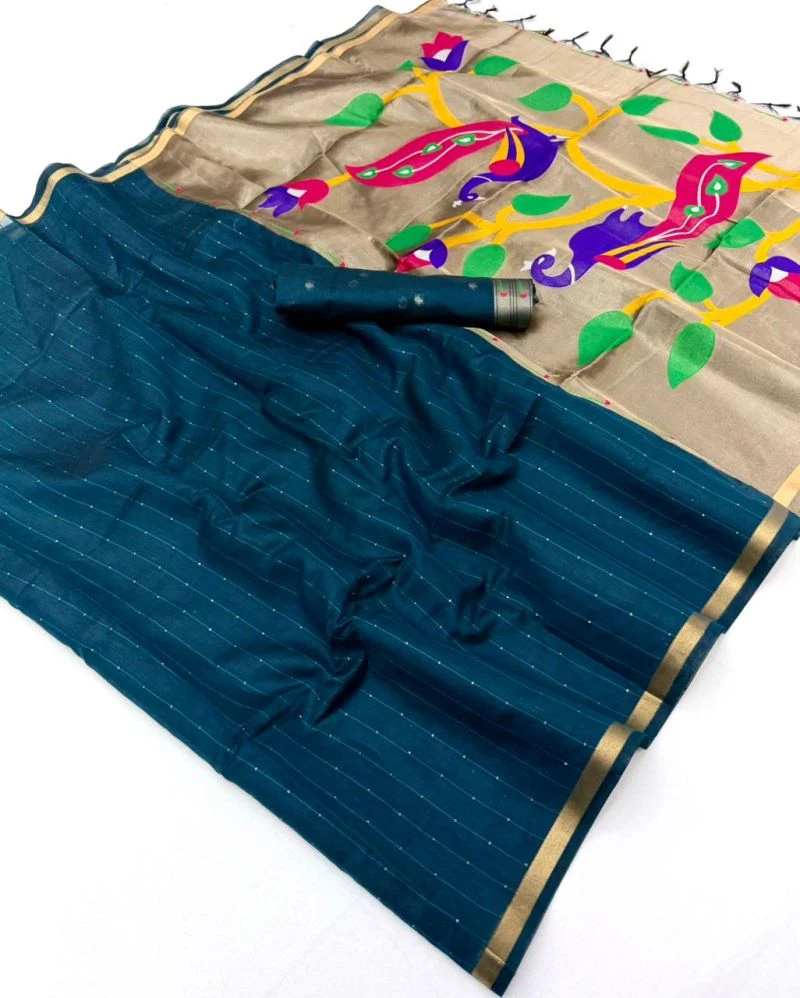 Rajyog Parrot Cotton Jamdani Weaving Saree Collection