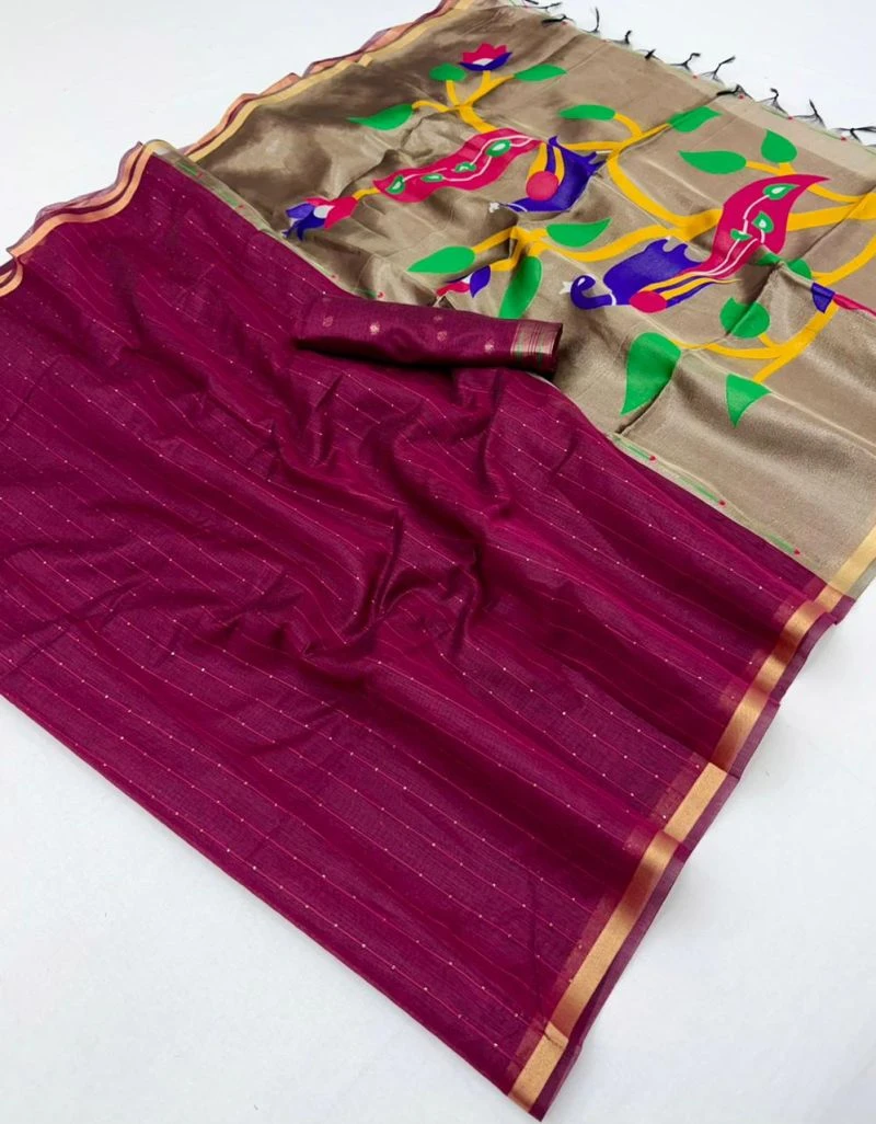 Rajyog Parrot Cotton Jamdani Weaving Saree Collection