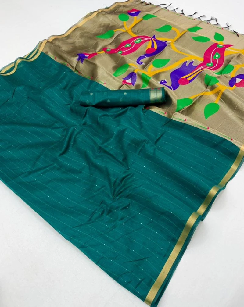 Rajyog Parrot Cotton Jamdani Weaving Saree Collection