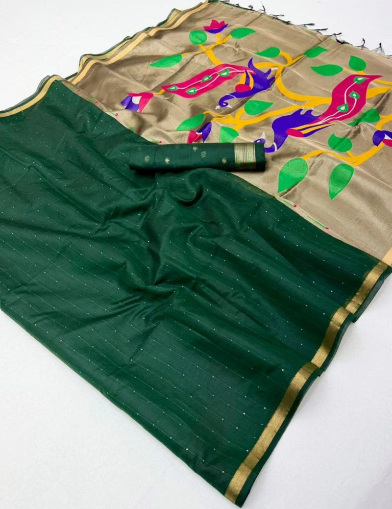 Rajyog Parrot Cotton Jamdani Weaving Saree Collection