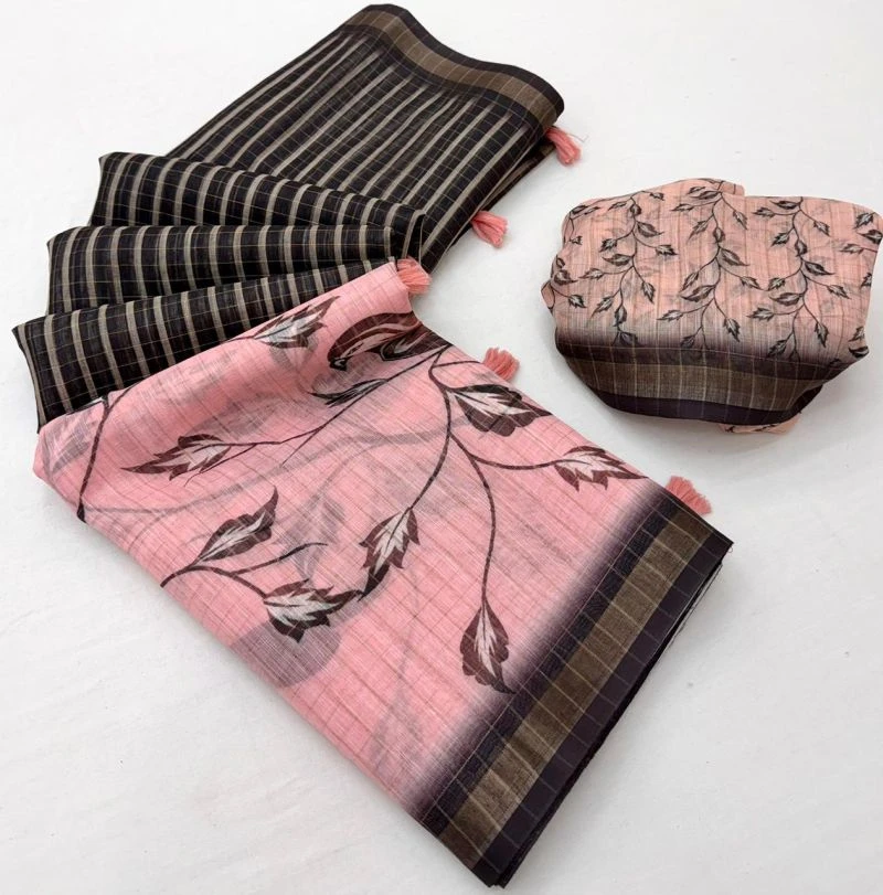Rajyog Vriksha Linen Chex Zari Weaving Saree Collection