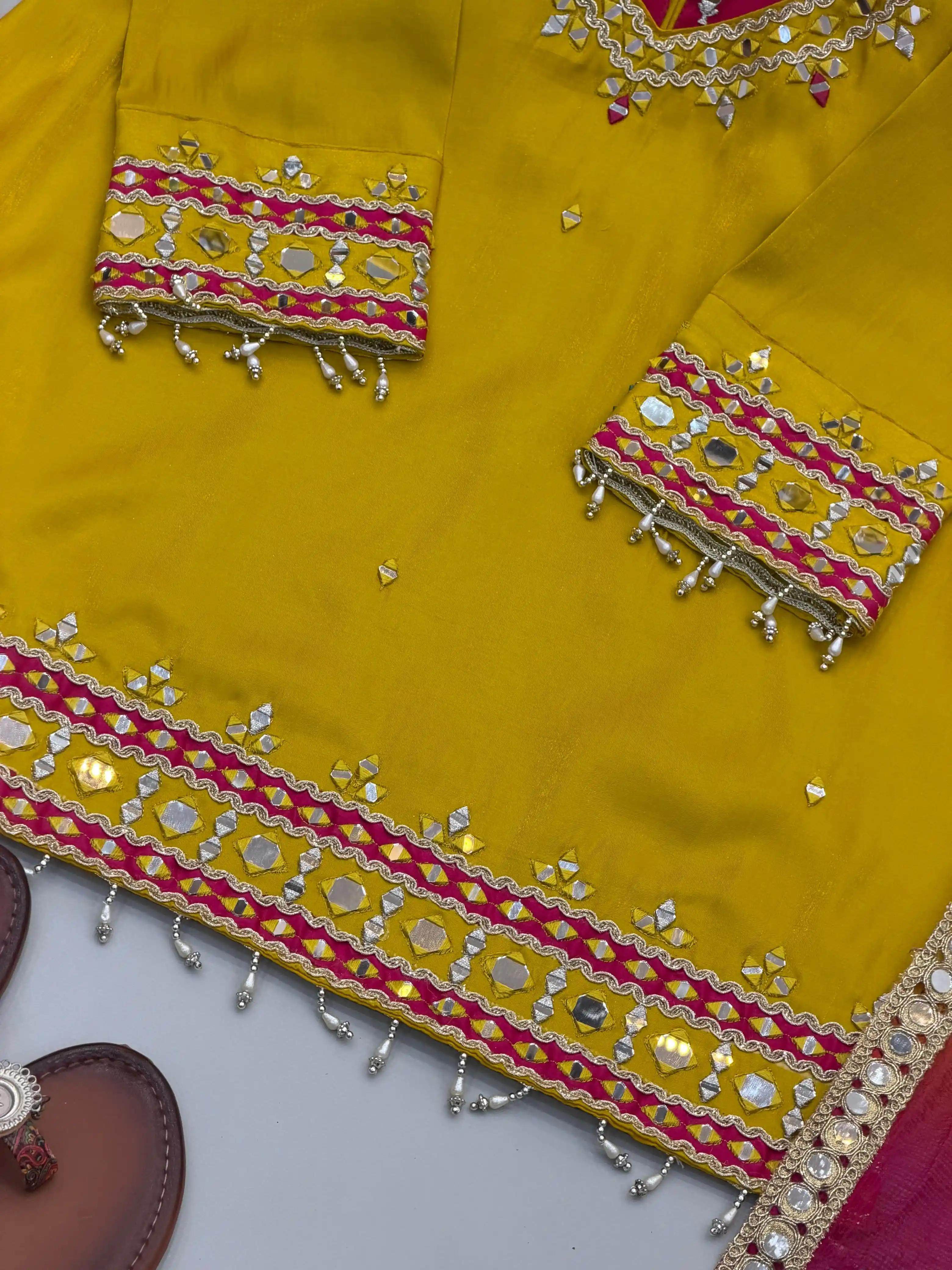 Roman Glass Real Mirror Work Top Palazzo with Dupatta Set