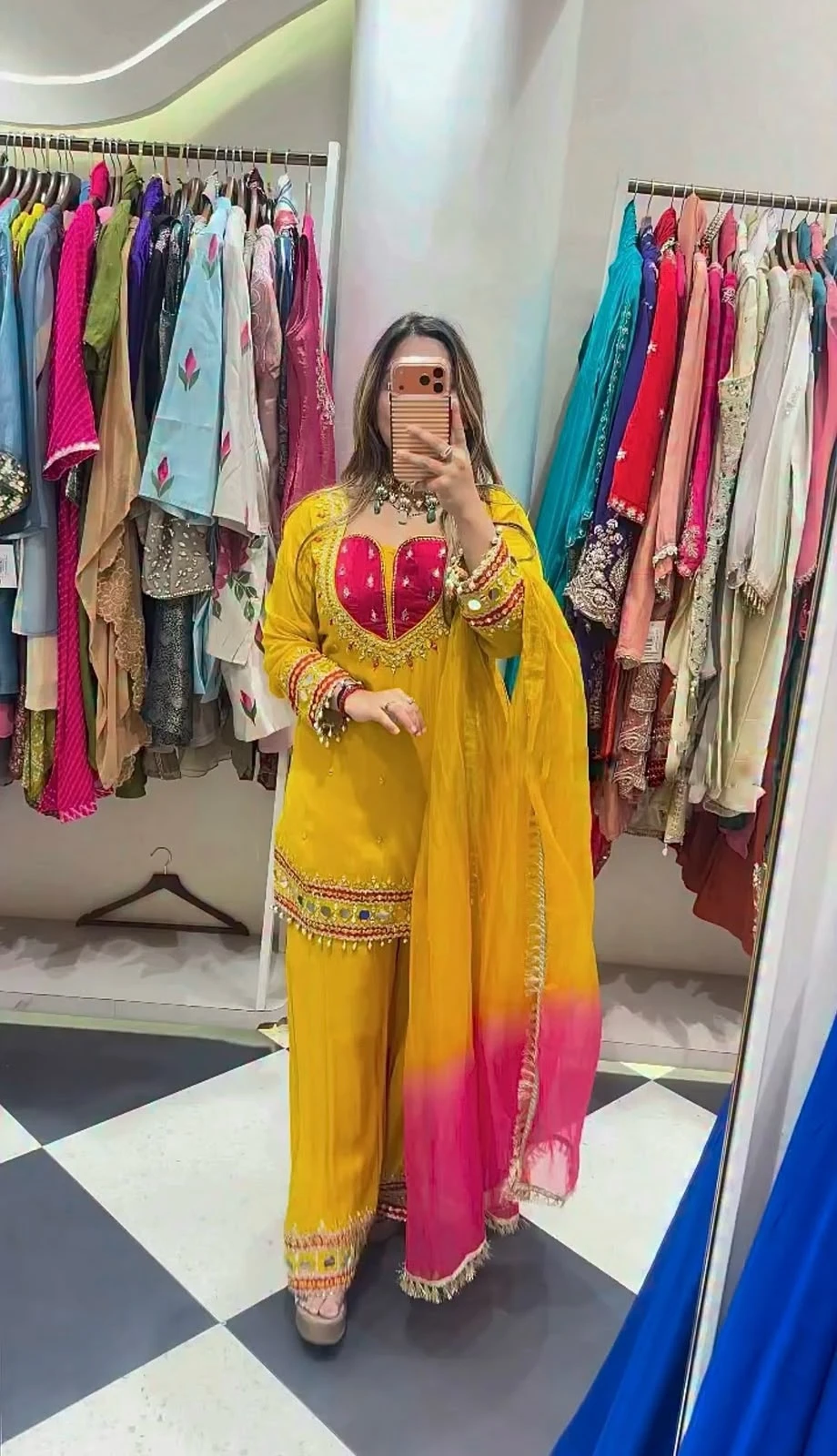 Roman Glass Real Mirror Work Top Palazzo with Dupatta Set