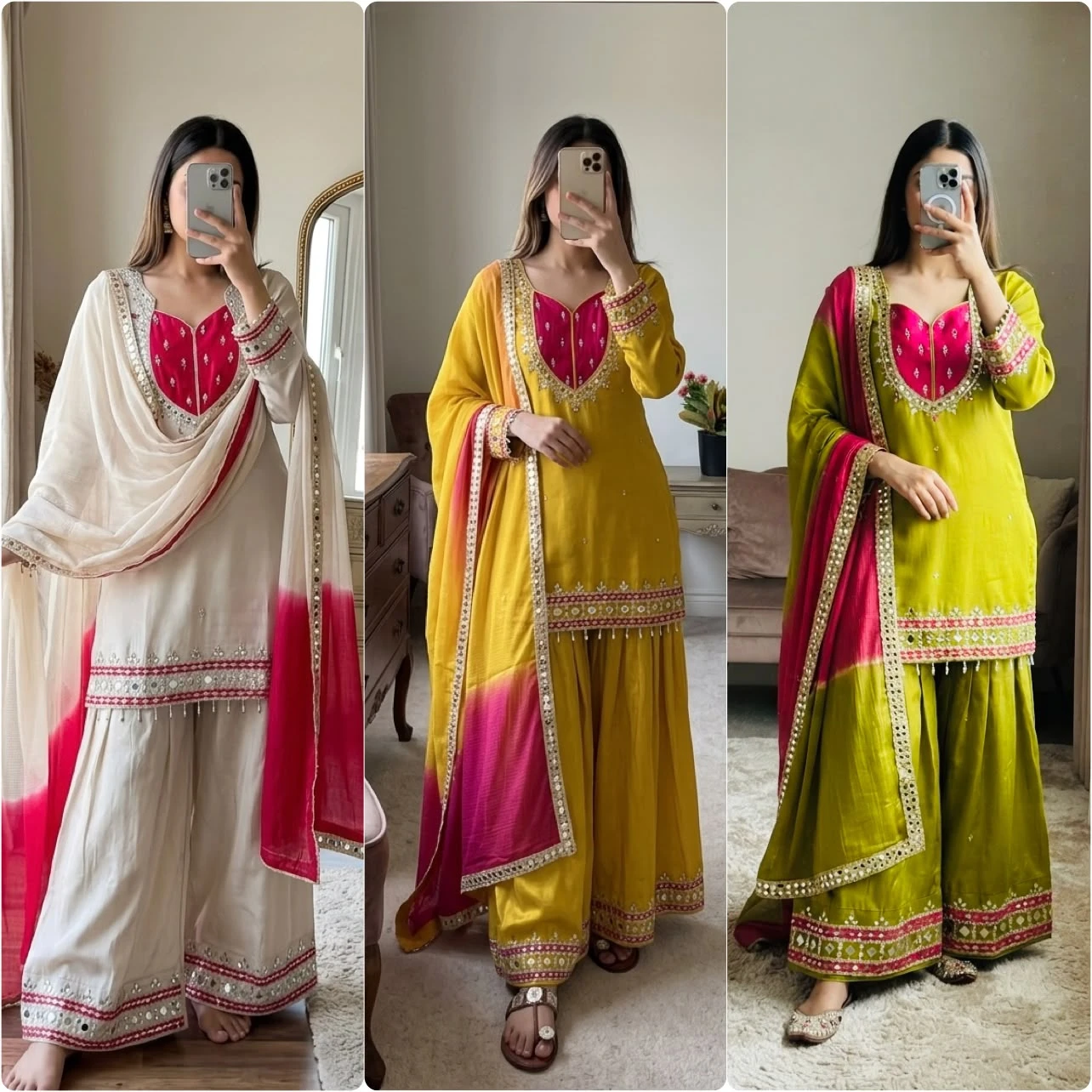 Roman Glass Real Mirror Work Top Palazzo with Dupatta Set