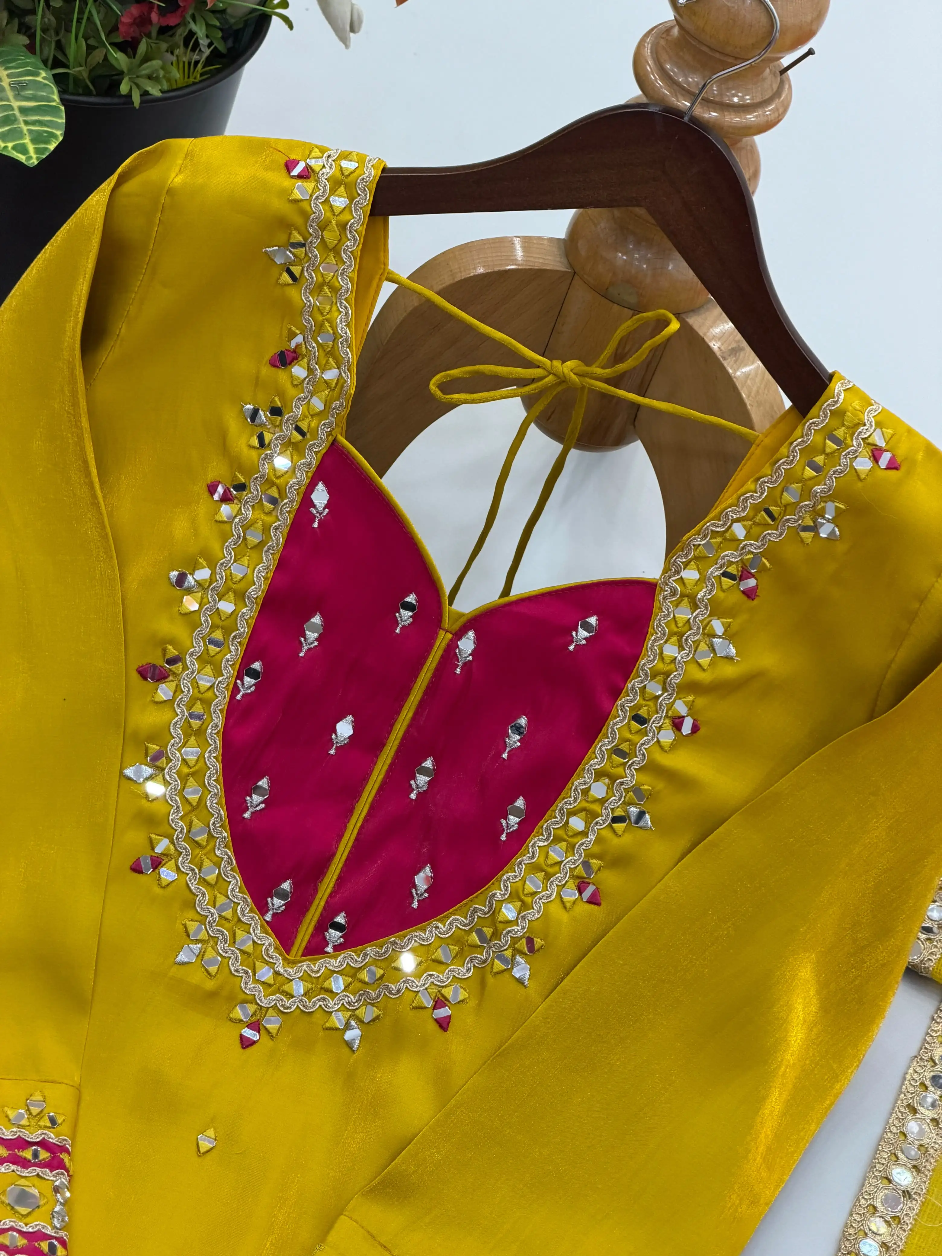 Roman Glass Real Mirror Work Top Palazzo with Dupatta Set