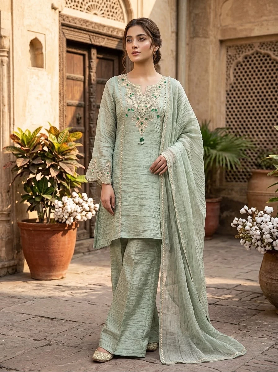 Salsa Silk Embroidery Coding Stone Work Sharara Palazzo Set