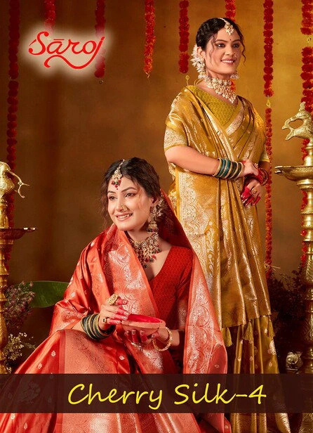 Saroj Cherry Silk Vol 4 Satin Silk Zari Weaving Saree Collection