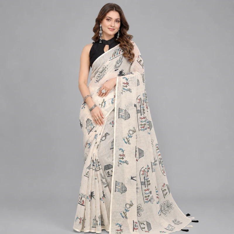 Schc Swara B Linen Cotton Handloom Weaving Saree Collection 8