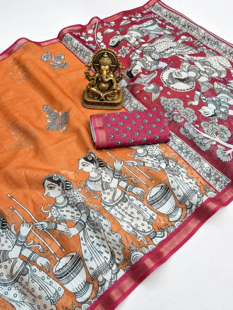 Sckr Kalam a Linen Zari Border Saree Collection