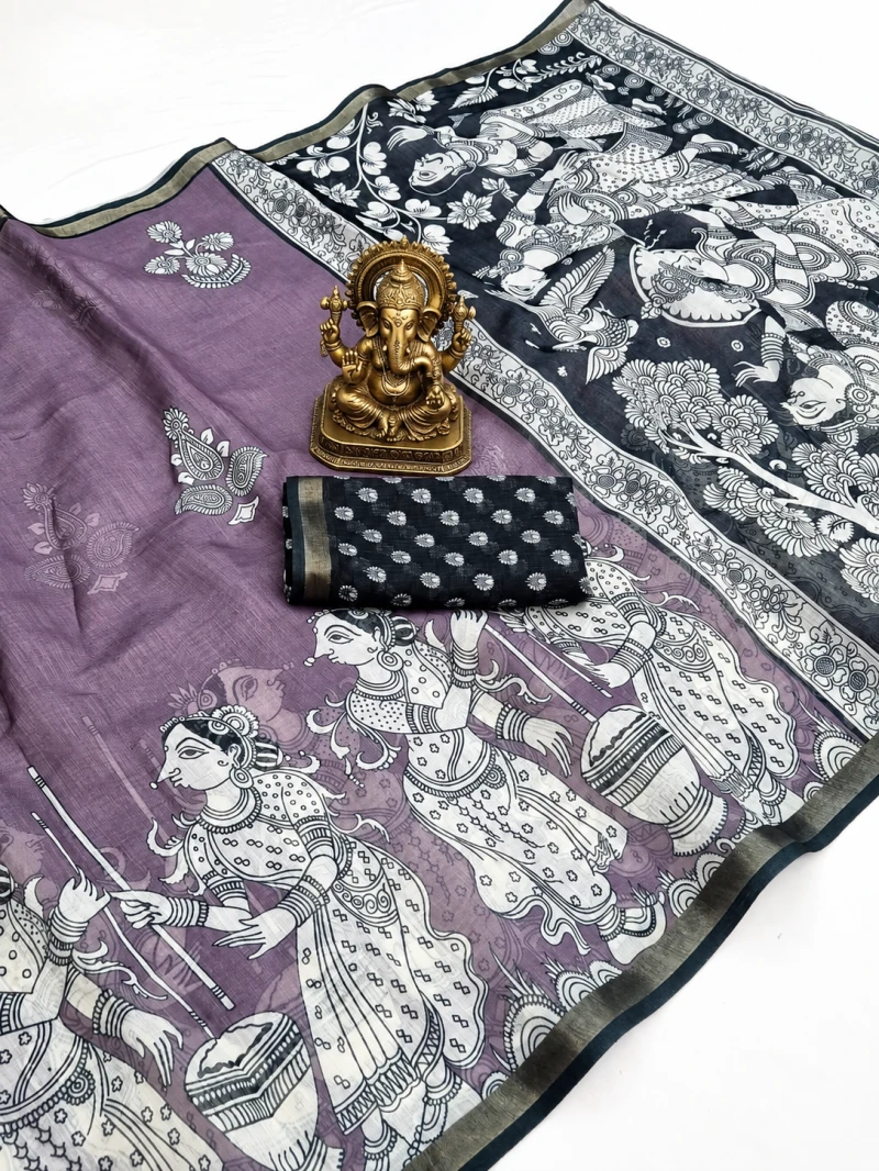 Sckr Kalam a Linen Zari Border Saree Collection