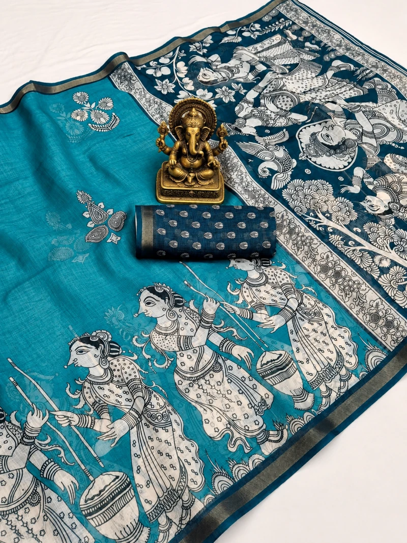 Sckr Kalam a Linen Zari Border Saree Collection