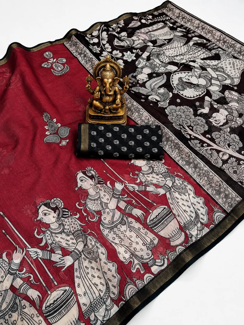 Sckr Kalam a Linen Zari Border Saree Collection
