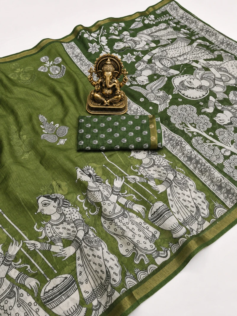 Sckr Kalam a Linen Zari Border Saree Collection