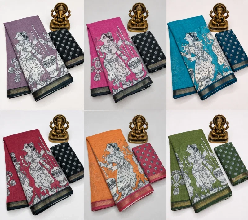 Sckr Kalam a Linen Zari Border Saree Collection