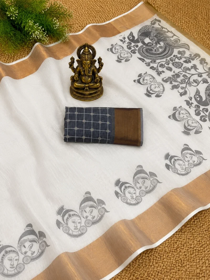 Scmg Onam a Linen Zari Weaving Saree Collection