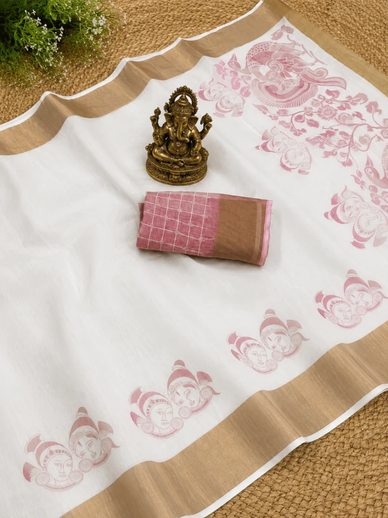 Scmg Onam a Linen Zari Weaving Saree Collection