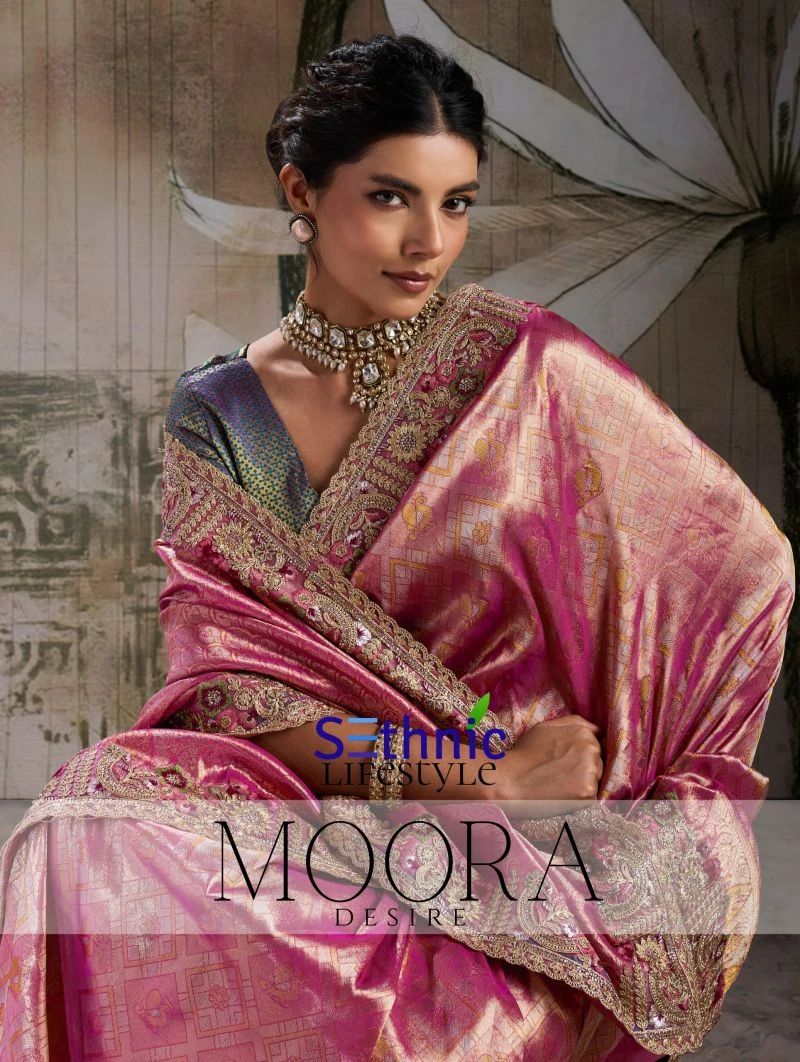 Sethnic Moora Banarasi Jacquard Silk Zarkan Hand Work Saree Collection