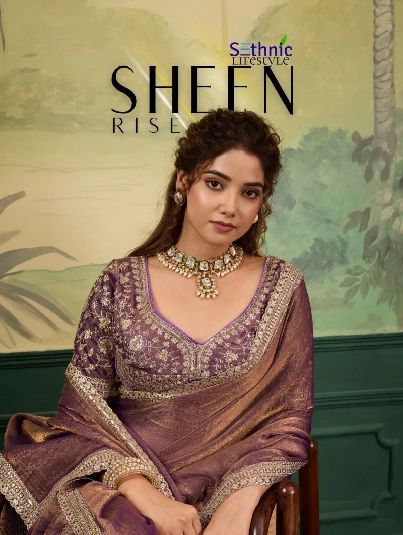 Sethnic Sheen Rise Velvet Chiffon Embroidered Sequence Saree Collection 1