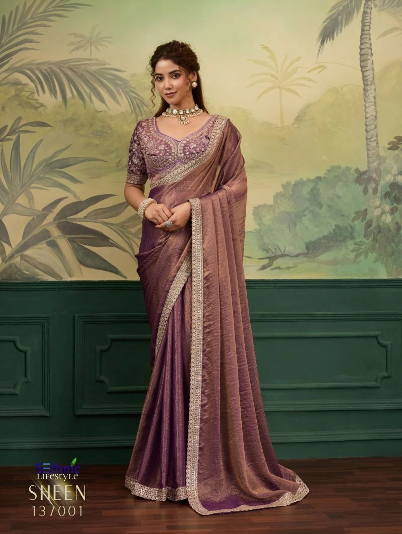 Sethnic Sheen Rise Velvet Chiffon Embroidered Sequence Saree Collection 2